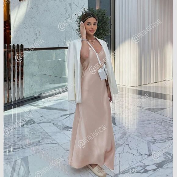 ZARA SATIN SLIP DRESS SALMON PINK - Picture 2 of 12